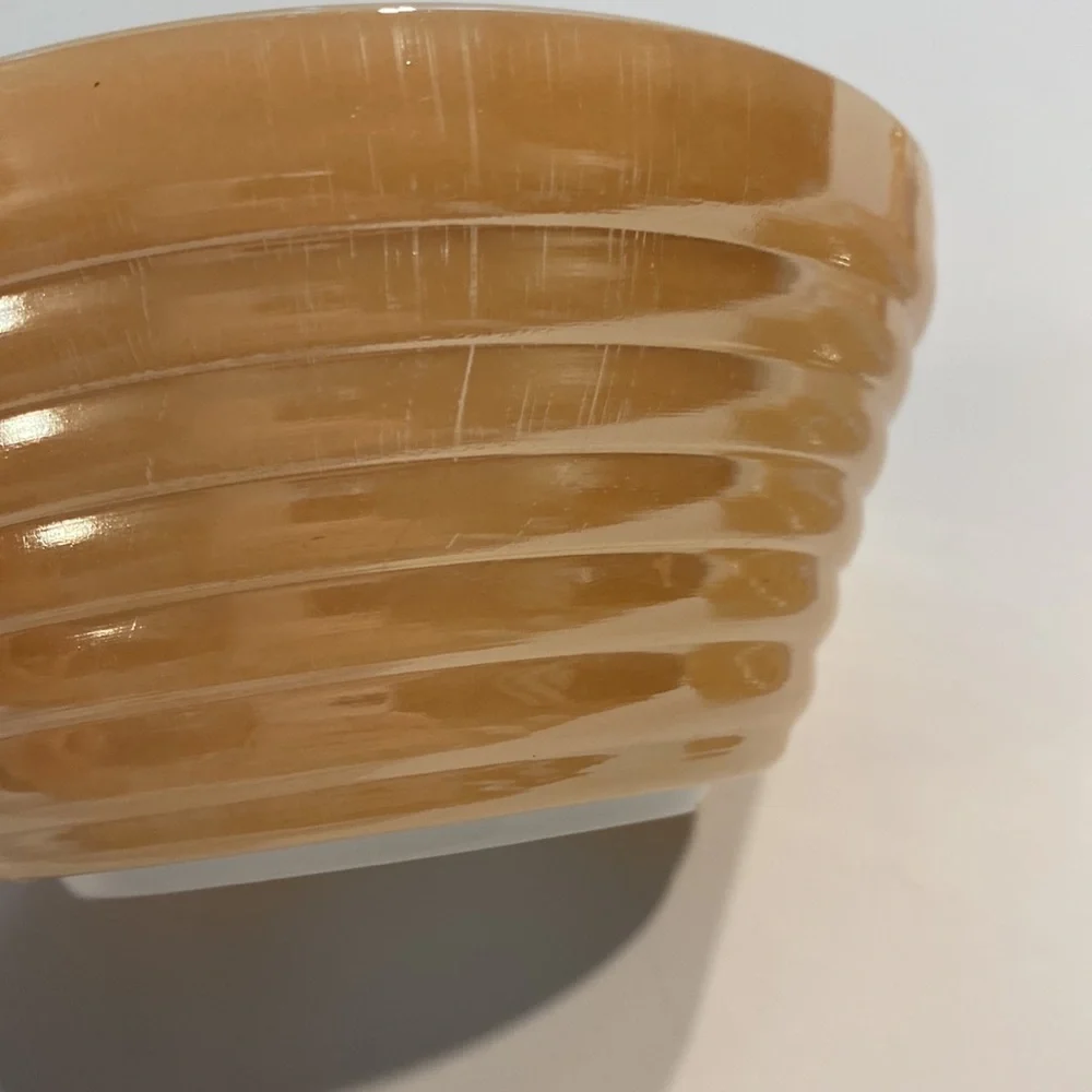 Vintage 2 Peach Luster Fire King Glass Bowls Ovenware Preowned - Picture 8 of 12